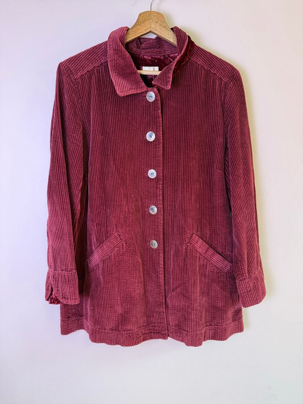 J Jill LP Petite Raspberry Wide Wale Corduroy Button Jacket Cotton Pockets